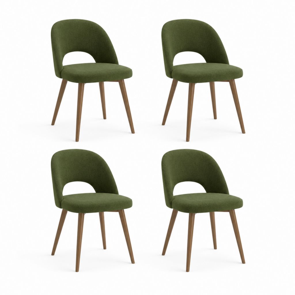 Lot de 4 chaises de salle à manger vert olive en velours polyester avec dossier arrondi et pieds en bois massif 80 x 50 x 55 cm