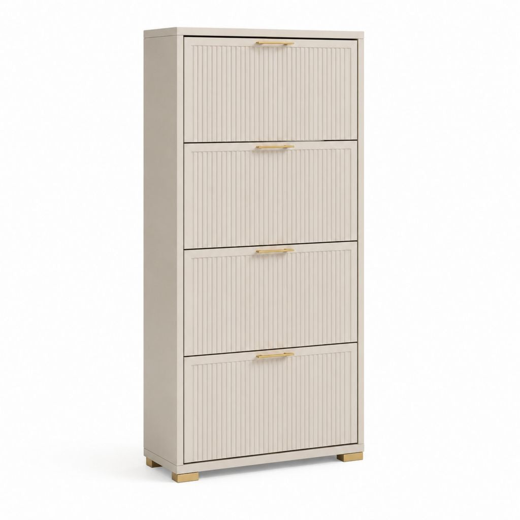 Meuble à chaussures 4 abattants beige en panneaux MDF rectangulaire 60 x 24 x 150 cm