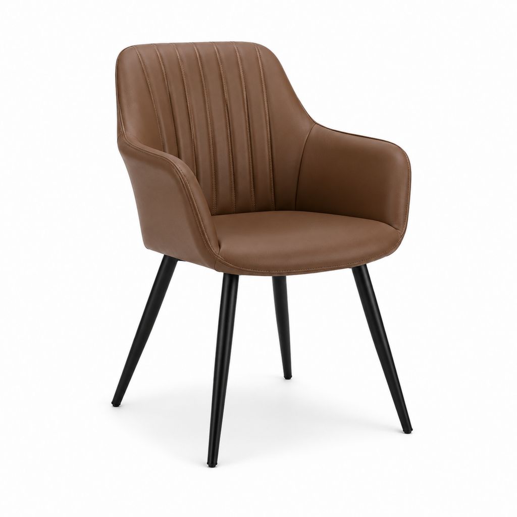 Chaise de salle à manger avec accoudoirs marron en cuir synthétique PU et acier 58 x 61 x 84 cm