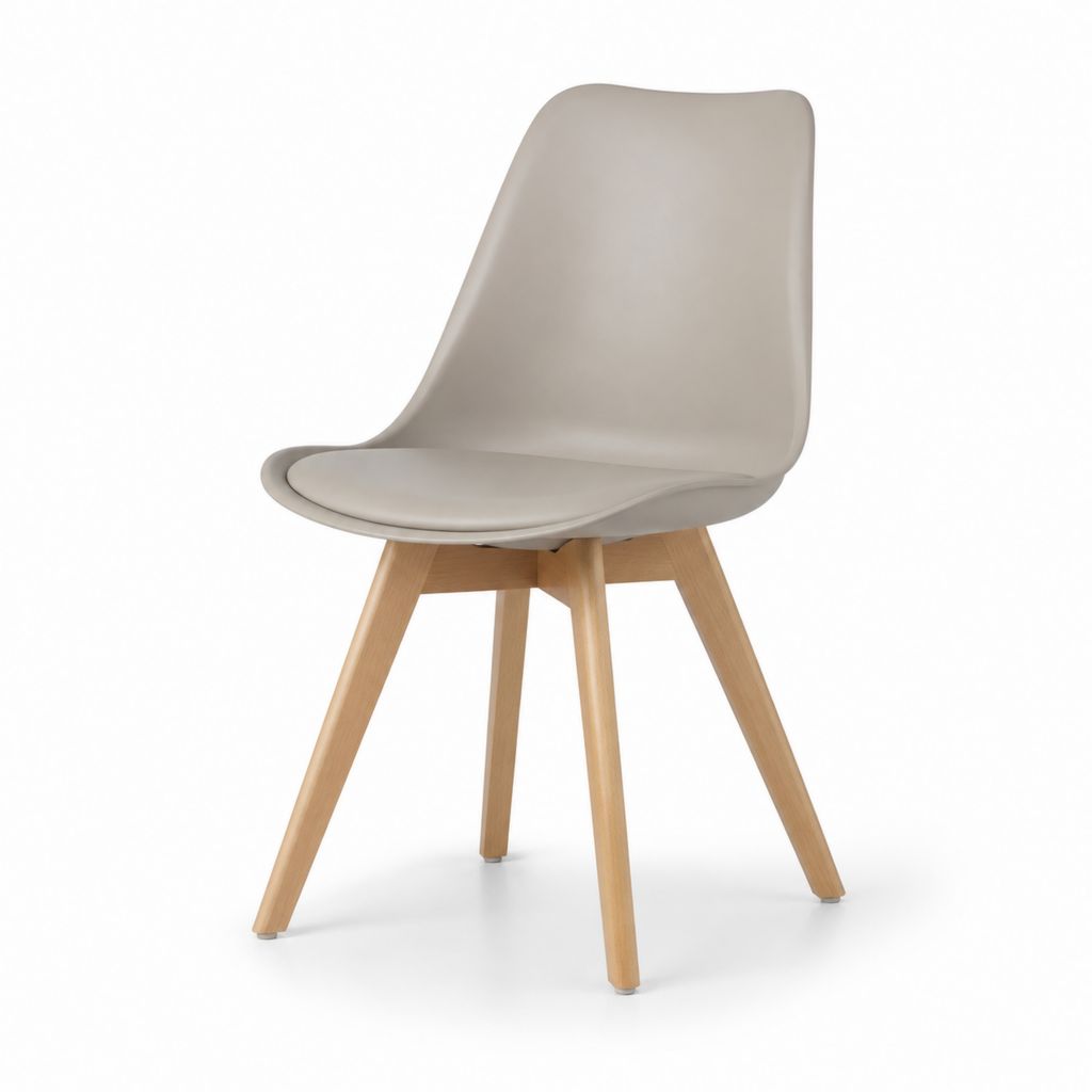 Chaise de salle à manger gris clair en polypropylène et PU avec pieds en hêtre 49 x 54 x 82 cm