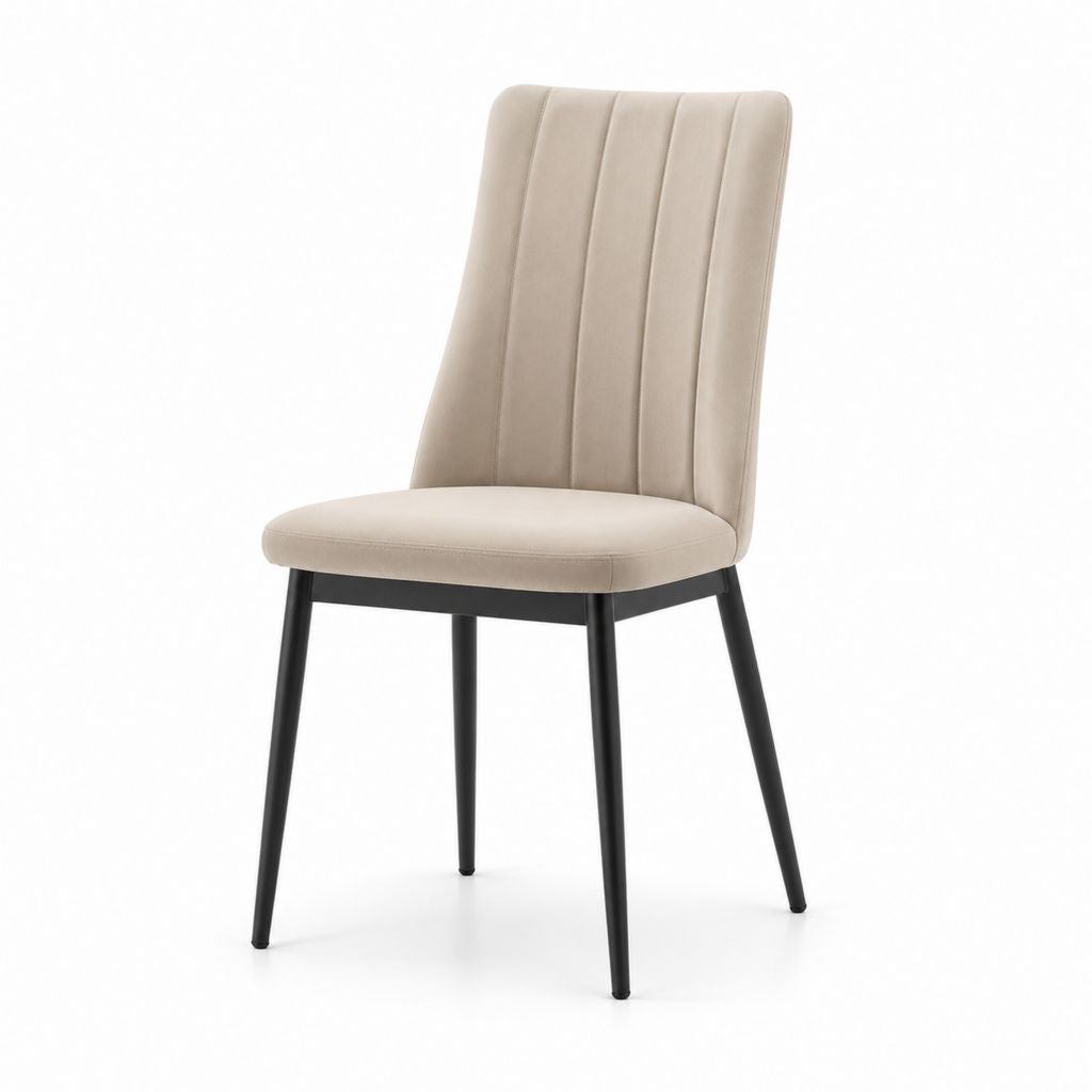 Chaise de salle à manger beige en velours polyester avec pieds en acier 47 x 61 x 99 cm