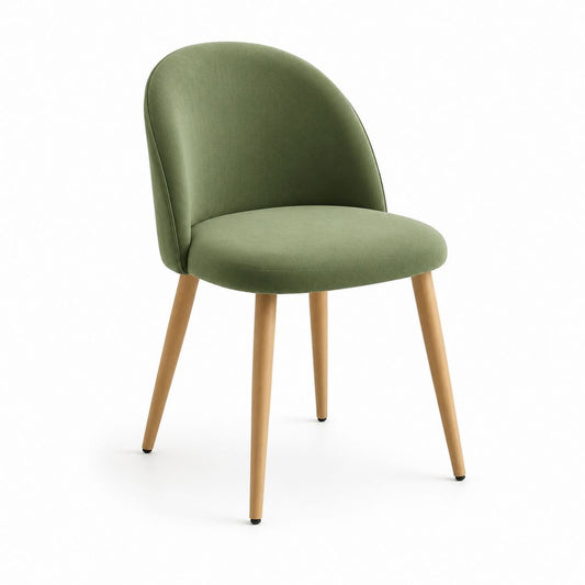Chaise de salle à manger verte en velours de polyester à dossier arrondi pieds en hêtre massif 50 x 58 x 82 cm