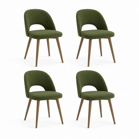 Lot de 4 chaises de salle à manger vert olive en velours polyester avec dossier arrondi et pieds en bois massif 80 x 50 x 55 cm