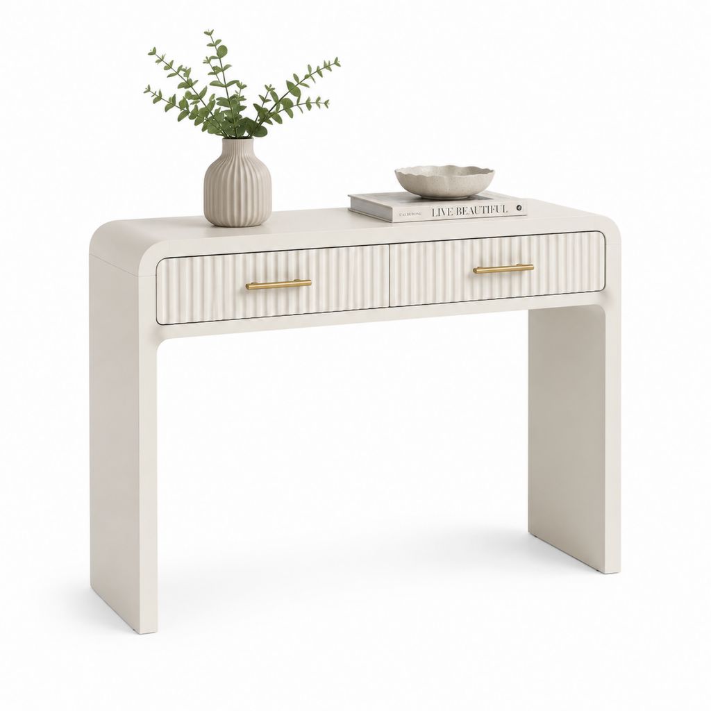 Console d'entrée blanche en MDF avec 2 tiroirs 100 x 35 x 80 cm
