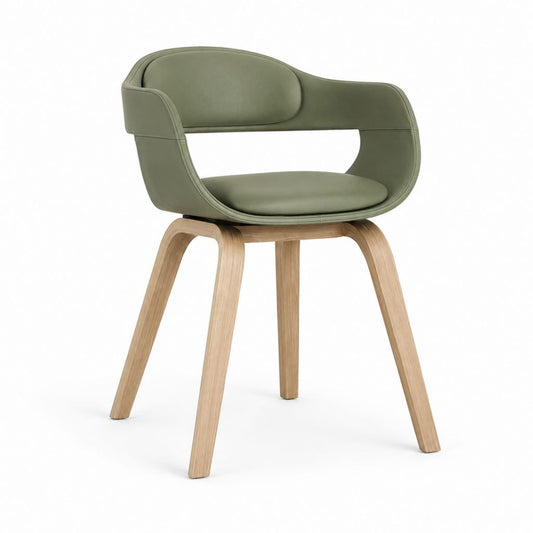 Chaise de salle à manger verte en cuir synthétique PU et contreplaqué de chêne 58 x 56 x 80 cm