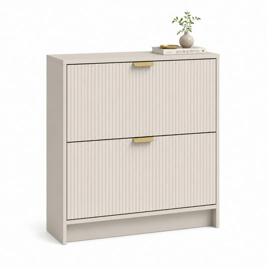 Meuble à chaussures 2 compartiments abattants beige en panneaux MDF 80 x 30 x 90 cm