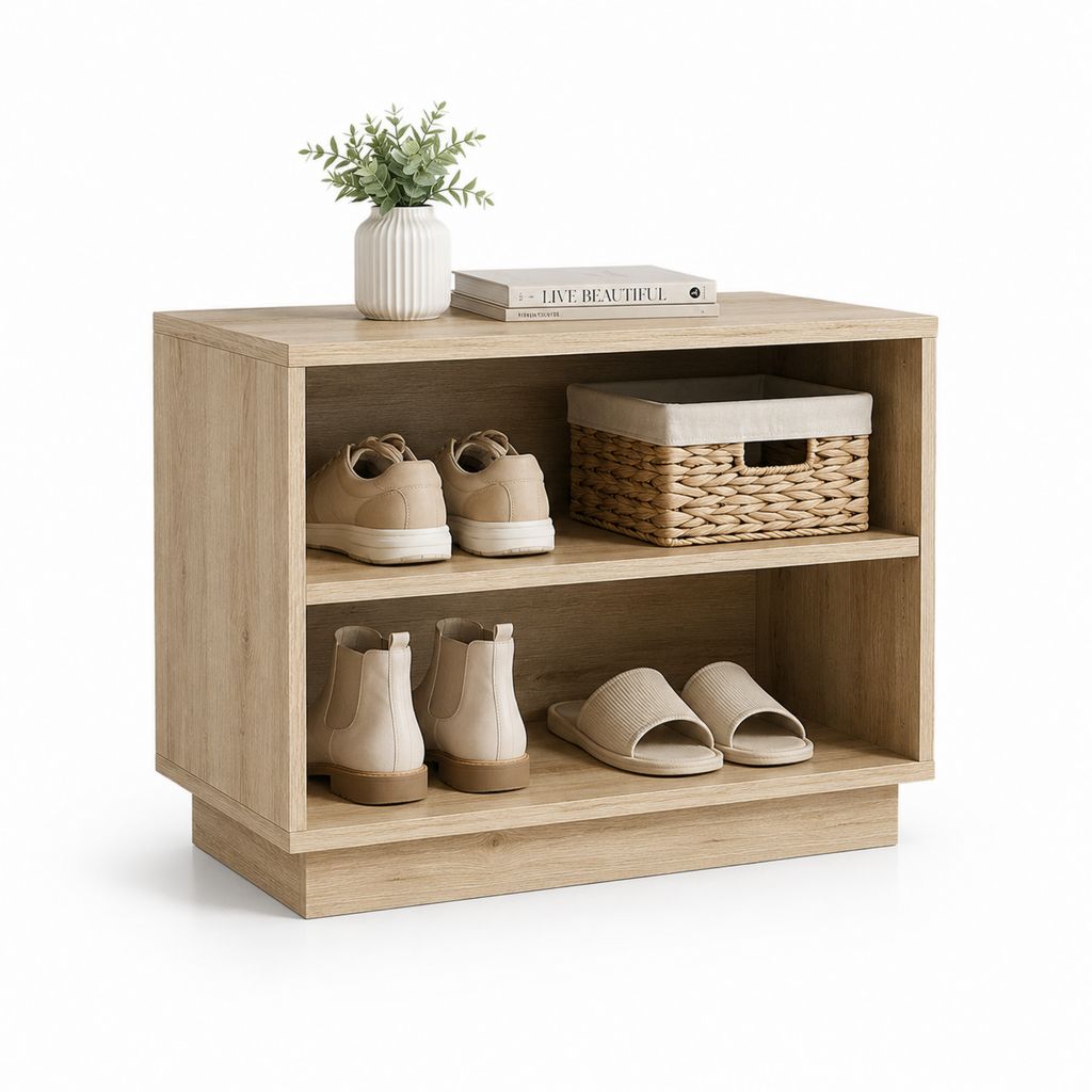 Meuble à chaussures ouvert chêne clair en panneaux de particules mélaminés 80 x 35 x 80 cm
