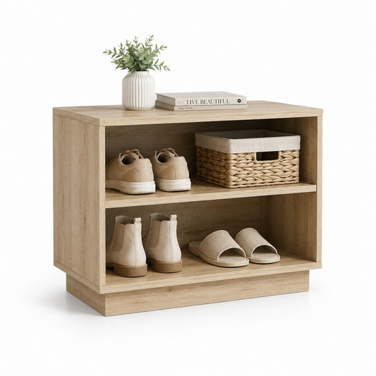 Meuble à chaussures ouvert chêne clair en panneaux de particules mélaminés 80 x 35 x 80 cm