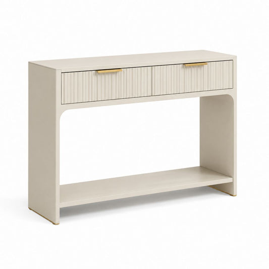 Console de rangement crème en MDF rectangulaire avec 2 tiroirs 120 x 35 x 80 cm