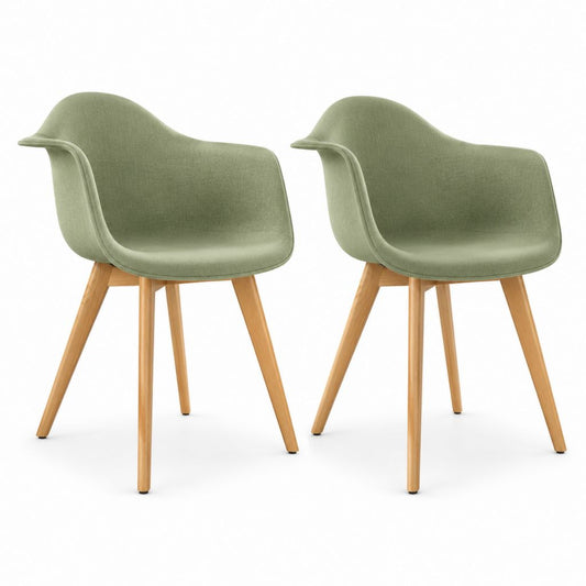 Lot de 2 chaises de salle à manger vert sauge en polyester avec pieds en hêtre massif 55 x 60 x 83 cm