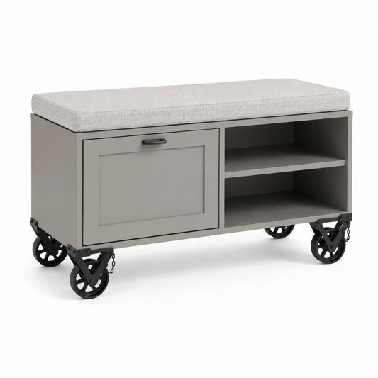 Meuble à chaussures sur roulettes gris en MDF avec assise rembourrée 100 x 40 x 55 cm