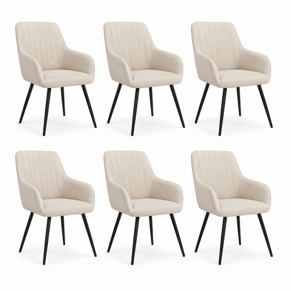 Lot de 6 chaises de salle à manger avec accoudoirs beige en polyester et acier 57 x 61 x 84 cm