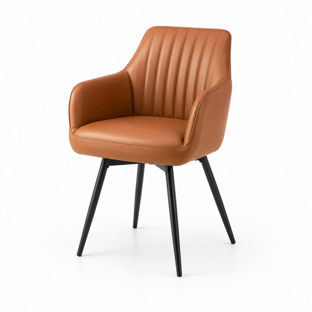 Chaise de salle à manger avec accoudoirs marron en cuir PU et acier 58 x 62 x 84 cm