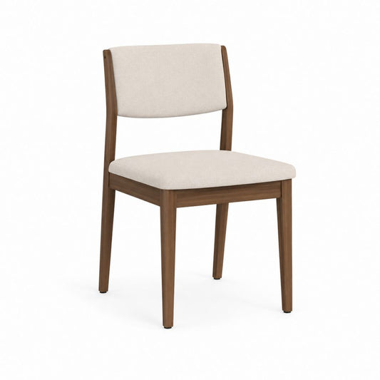Chaise de salle à manger beige en bois massif de noyer avec assise et dossier rembourrés 84 x 48 x 55 cm