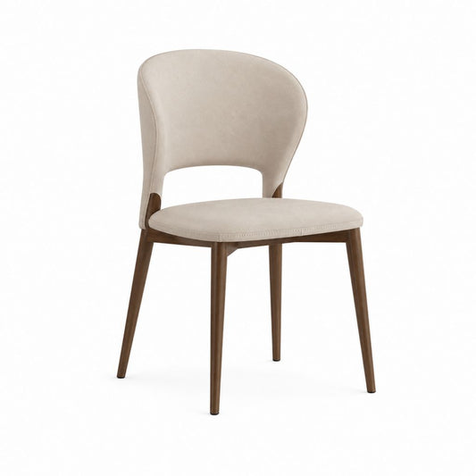 Chaise de salle à manger beige en polyester effet velours avec pieds en bois massif 52 x 58 x 84 cm